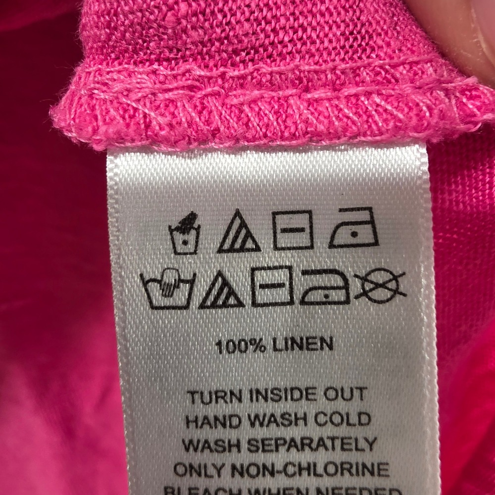 Tahari Womens Pink 100% Linen V-Neck Short Sleeve Seam Detail Top Size L - Picture 5 of 11